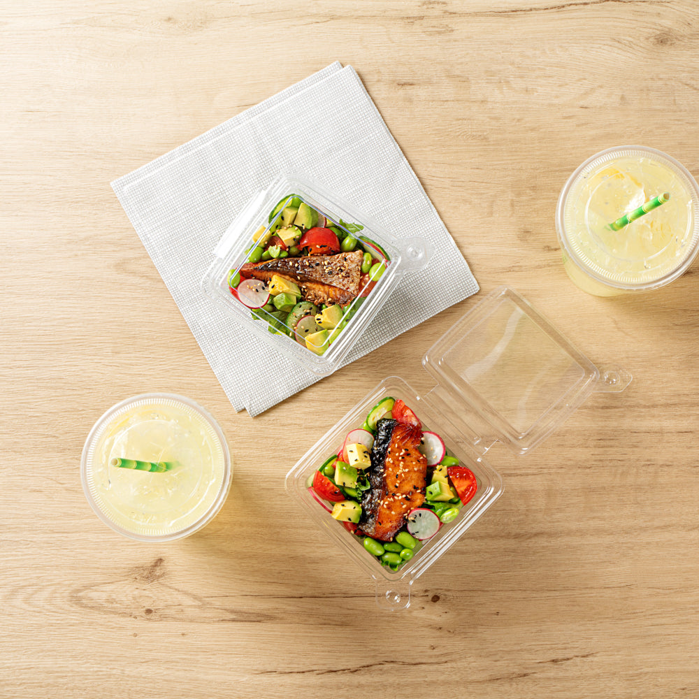 Tamper Tek 12 oz Square Clear Plastic Salad Bowl - with Lid, Tamper-Evident - 4 3/4" x 4 1/2" x 2 1/4" - 100 count box