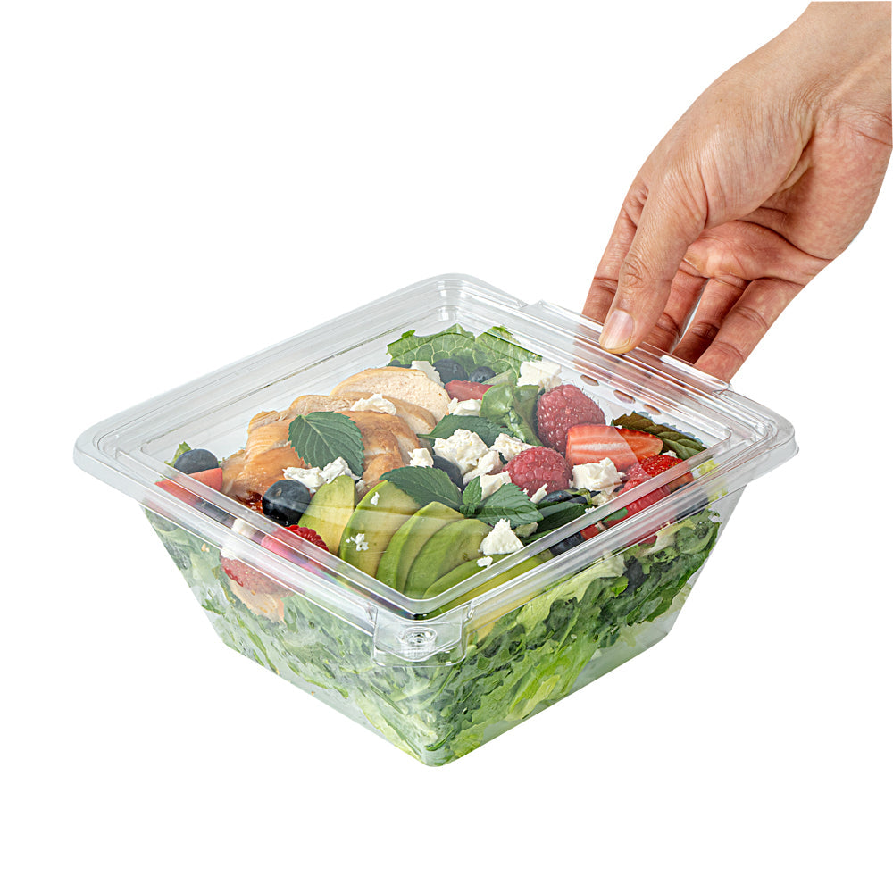 Tamper Tek 48 oz Square Clear Plastic Salad Bowl - with Lid, Tamper-Evident - 7 1/2" x 7 1/4" x 3 1/4" - 100 count box