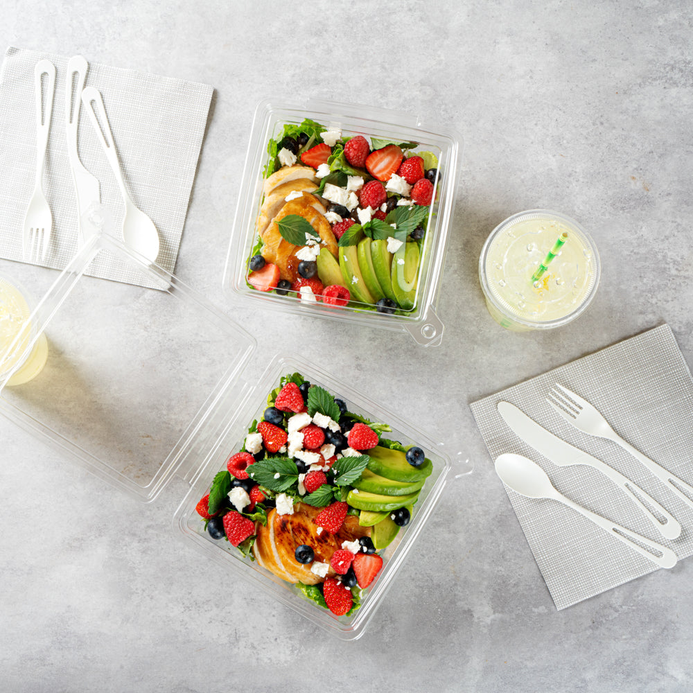 Tamper Tek 48 oz Square Clear Plastic Salad Bowl - with Lid, Tamper-Evident - 7 1/2" x 7 1/4" x 3 1/4" - 100 count box