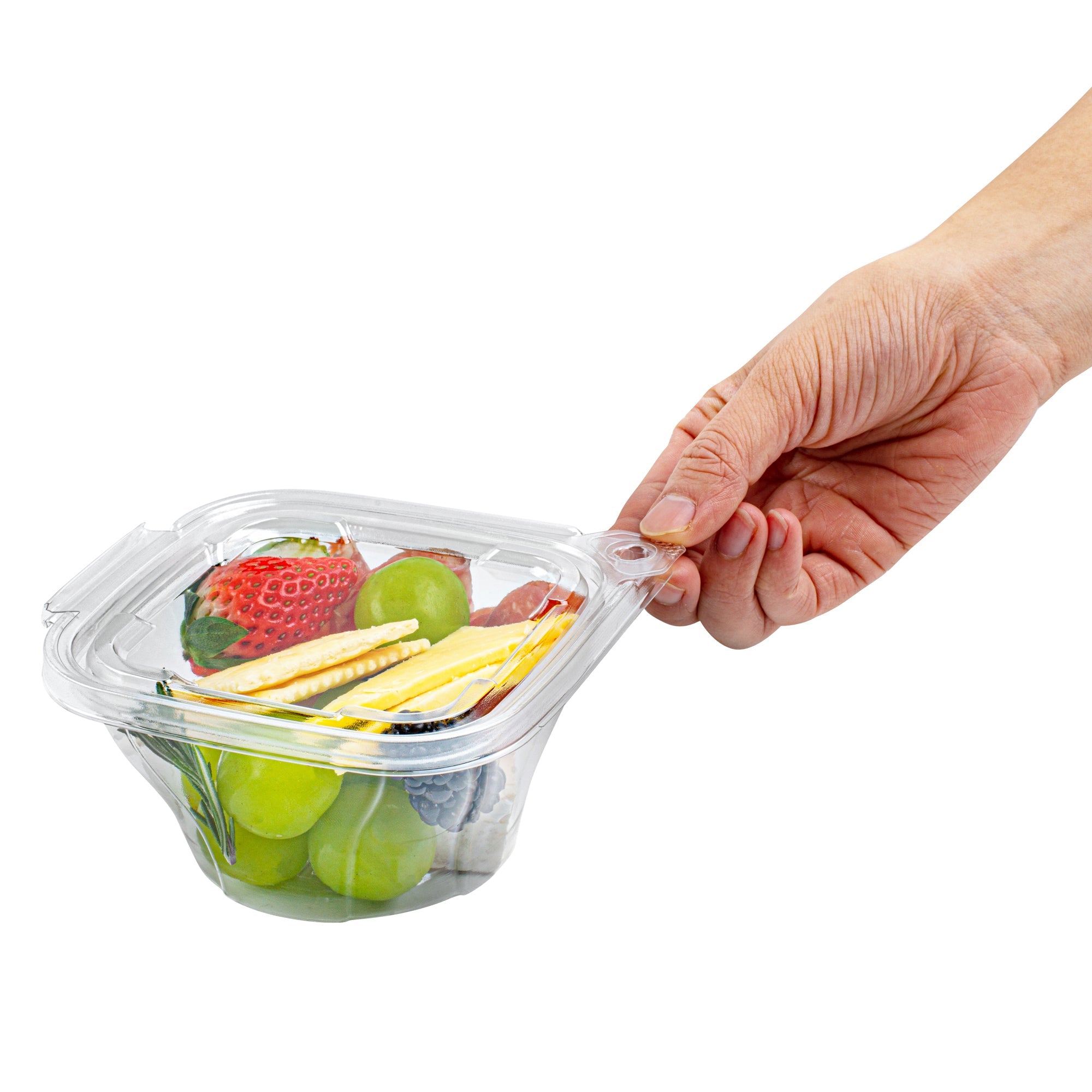 Tamper Tek 8 oz Square to Round Clear Plastic Deli / Snack Container - with Lid, Tamper-Evident - 4 3/4" x 5" x 1 3/4" - 100 count box
