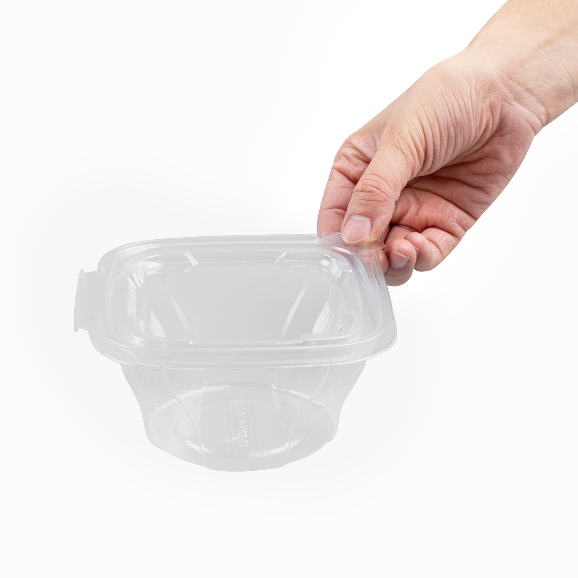 Tamper Tek 8 oz Square to Round Clear Plastic Deli / Snack Container - with Lid, Tamper-Evident - 4 3/4" x 5" x 1 3/4" - 100 count box