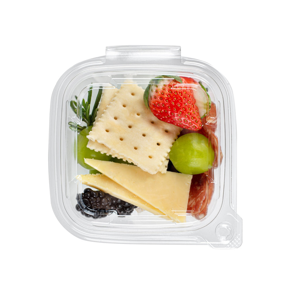 Tamper Tek 8 oz Square to Round Clear Plastic Deli / Snack Container - with Lid, Tamper-Evident - 4 3/4" x 5" x 1 3/4" - 100 count box