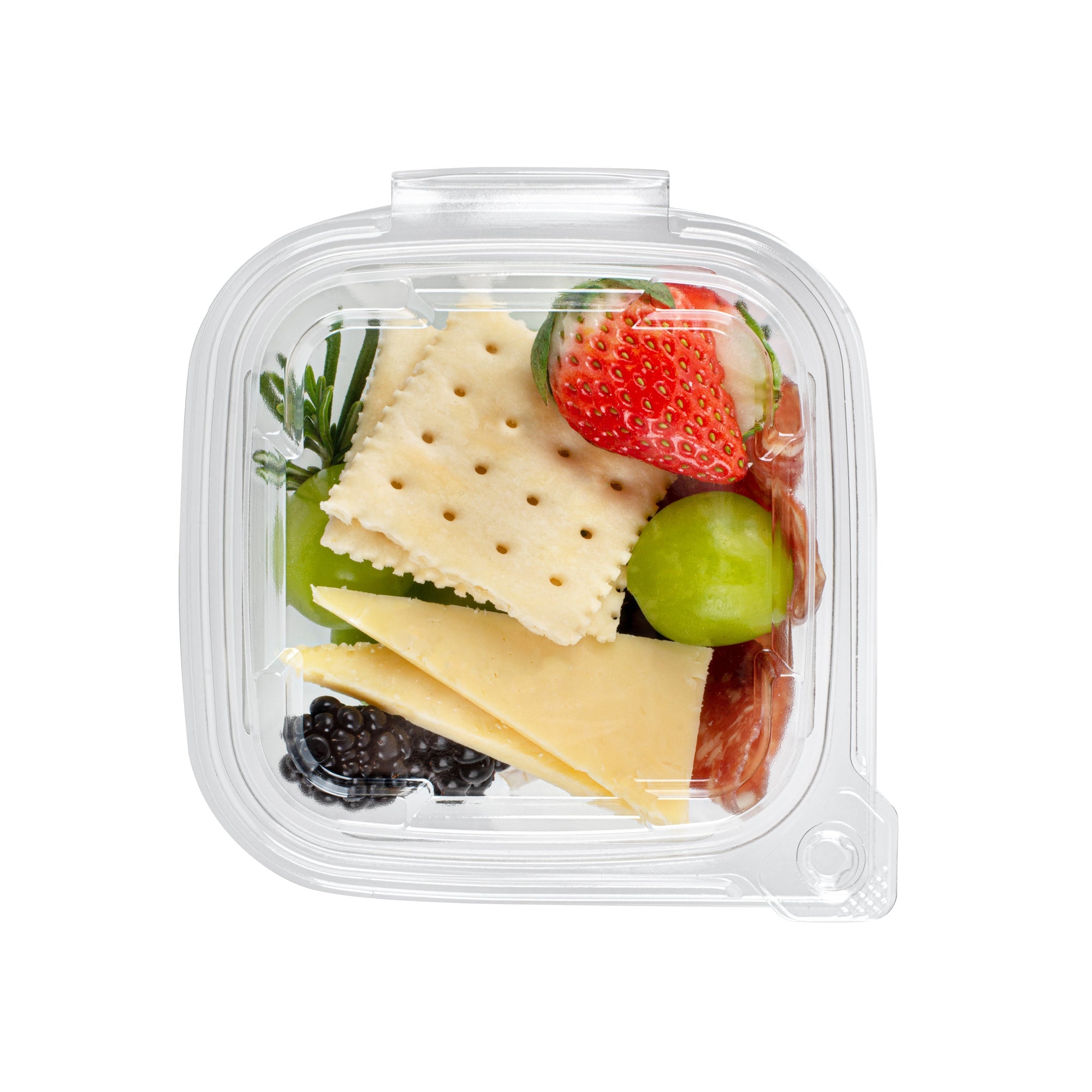 Tamper Tek 8 oz Square to Round Clear Plastic Deli / Snack Container - with Lid, Tamper-Evident - 4 3/4" x 5" x 1 3/4" - 100 count box