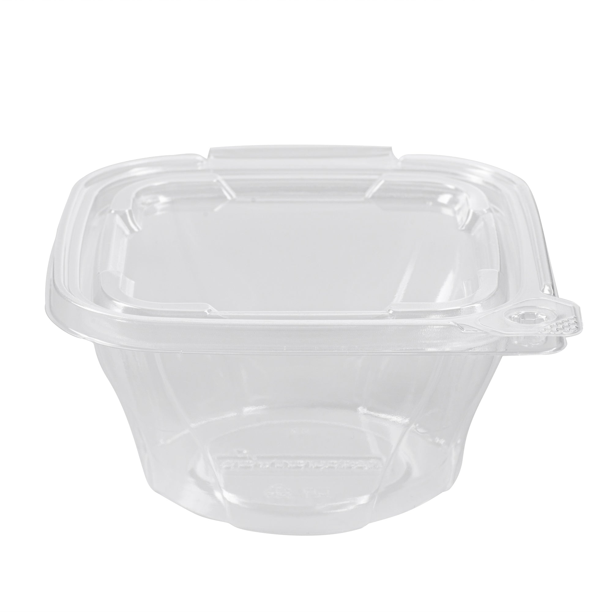 Tamper Tek 8 oz Square to Round Clear Plastic Deli / Snack Container - with Lid, Tamper-Evident - 4 3/4" x 5" x 1 3/4" - 100 count box