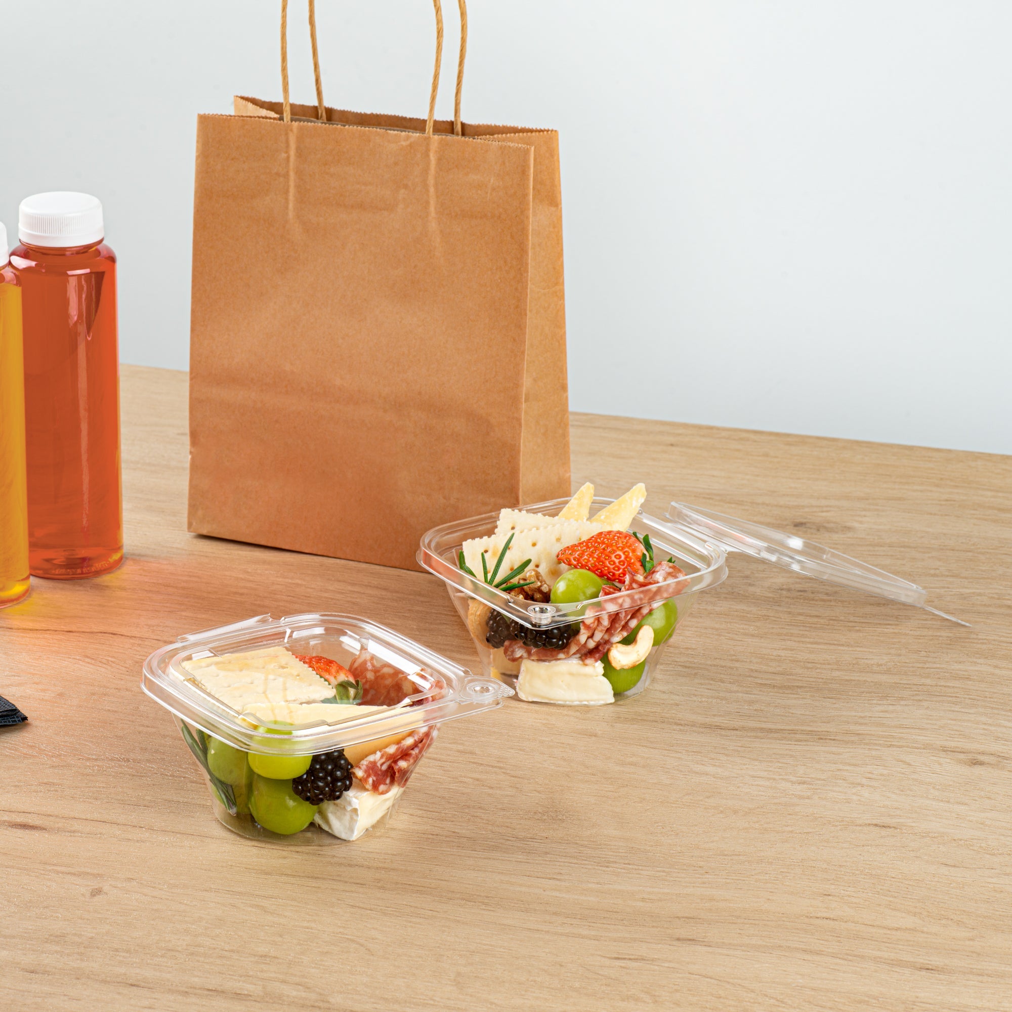 Tamper Tek 8 oz Square to Round Clear Plastic Deli / Snack Container - with Lid, Tamper-Evident - 4 3/4" x 5" x 1 3/4" - 100 count box