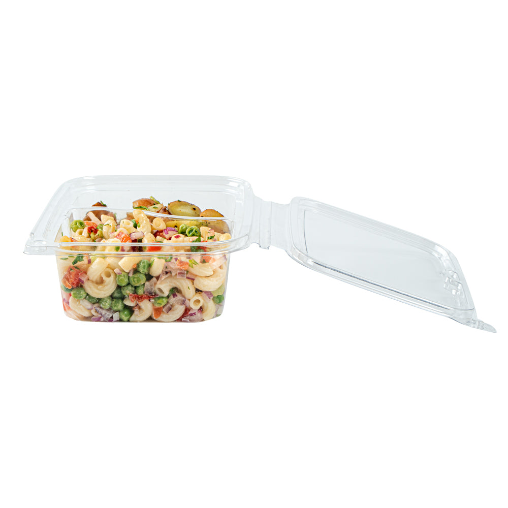 Tamper Tek 24 oz Rectangle Clear Plastic Container - with Lid, Tamper-Evident, 2 Compartments - 7 1/4" x 5 1/2" x 2 1/4" - 100 count box