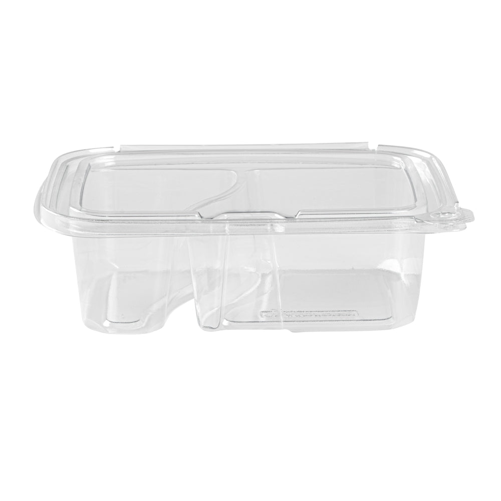 Tamper Tek 24 oz Rectangle Clear Plastic Container - with Lid, Tamper-Evident, 2 Compartments - 7 1/4" x 5 1/2" x 2 1/4" - 100 count box