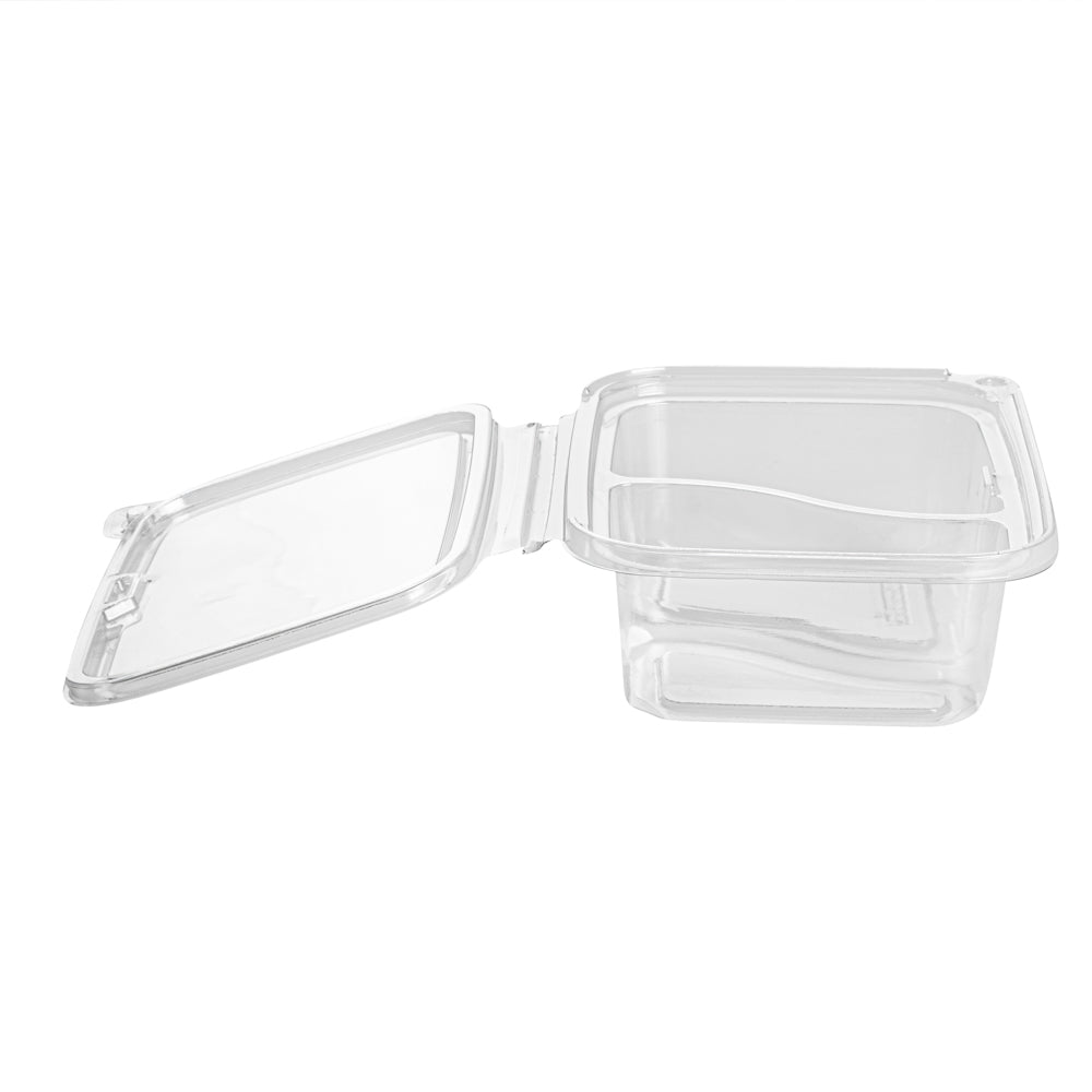 Tamper Tek 24 oz Rectangle Clear Plastic Container - with Lid, Tamper-Evident, 2 Compartments - 7 1/4" x 5 1/2" x 2 1/4" - 100 count box