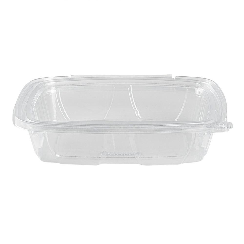 Tamper Tek 48 oz Rectangle Clear Plastic Salad Container - with Lid, Tamper-Evident - 8 3/4" x 7 3/4" x 1 3/4" - 100 count box
