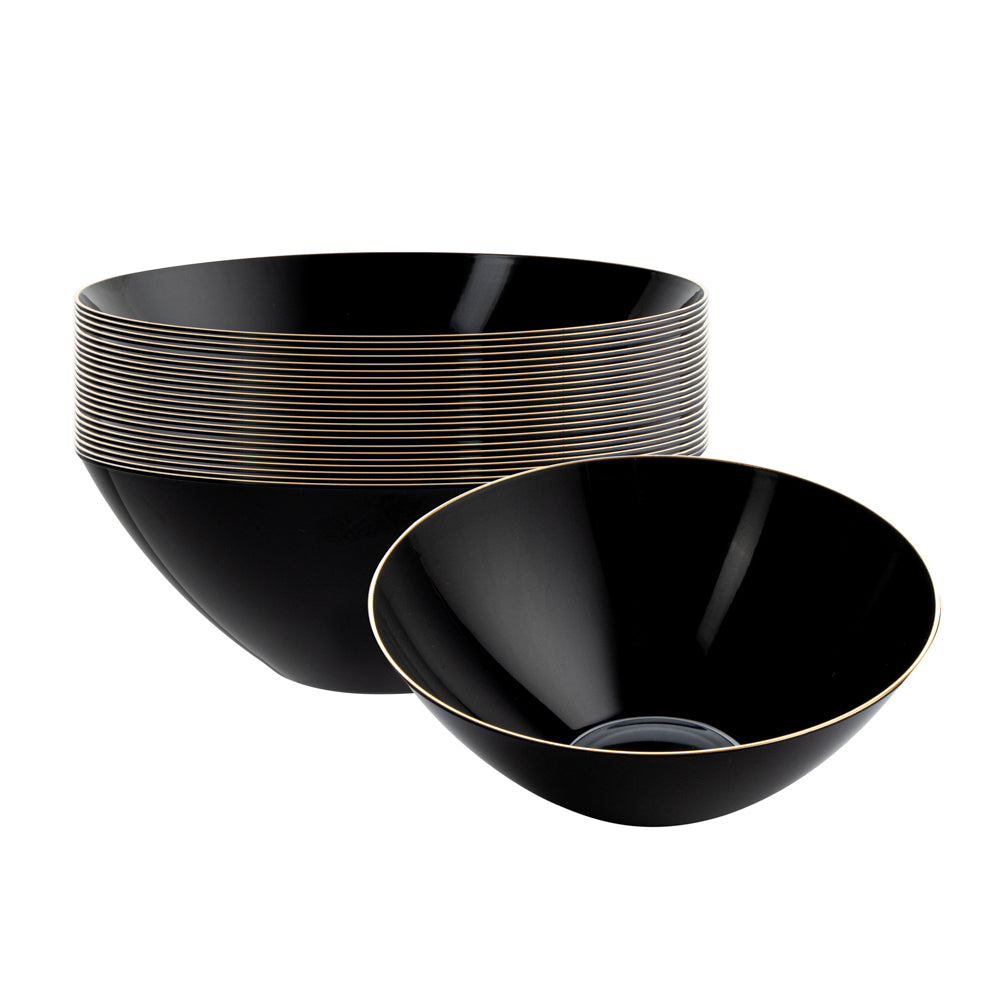 Moderna 6 oz Round Black Plastic Gold-Rimmed Bowl - 4 3/4" x 4 3/4" x 1 3/4" - 20 count box