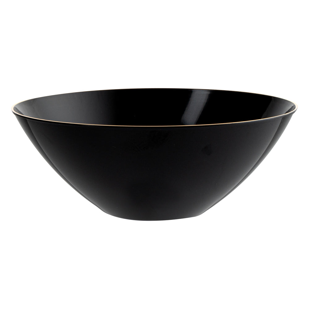 Moderna 6 oz Round Black Plastic Gold-Rimmed Bowl - 4 3/4" x 4 3/4" x 1 3/4" - 100 count box