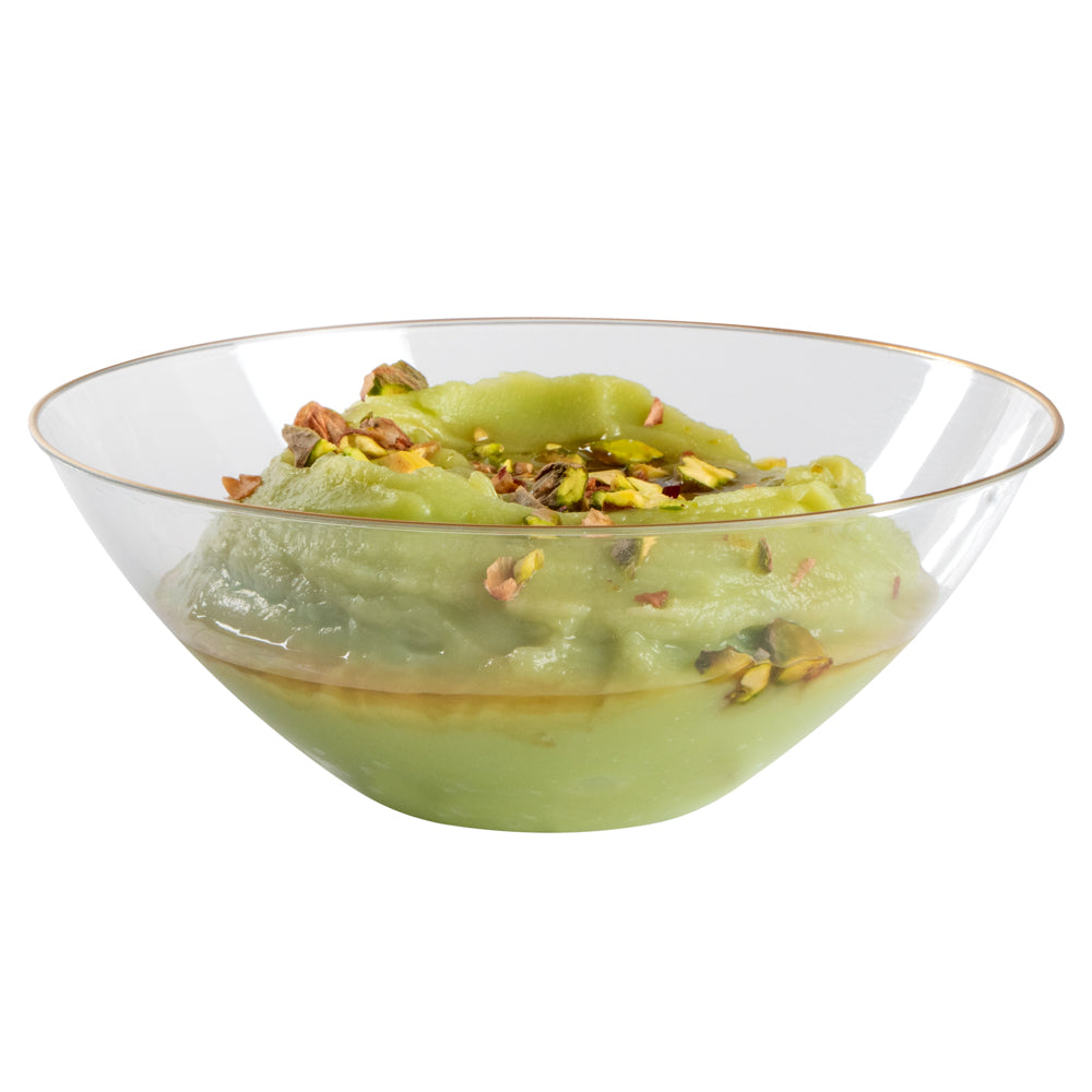 Moderna 6 oz Round Clear Plastic Gold-Rimmed Bowl - 4 3/4" x 4 3/4" x 1 3/4" - 20 count box
