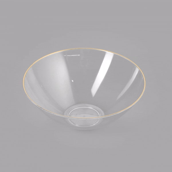 Moderna 6 oz Round Clear Plastic Gold-Rimmed Bowl - 4 3/4" x 4 3/4" x 1 3/4" - 20 count box