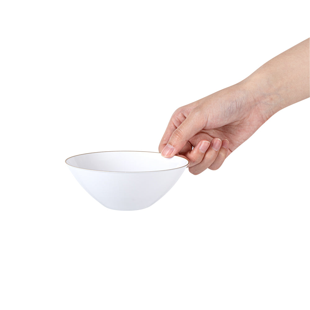 Moderna 6 oz Round White Plastic Gold-Rimmed Bowl - 4 3/4" x 4 3/4" x 1 3/4" - 20 count box