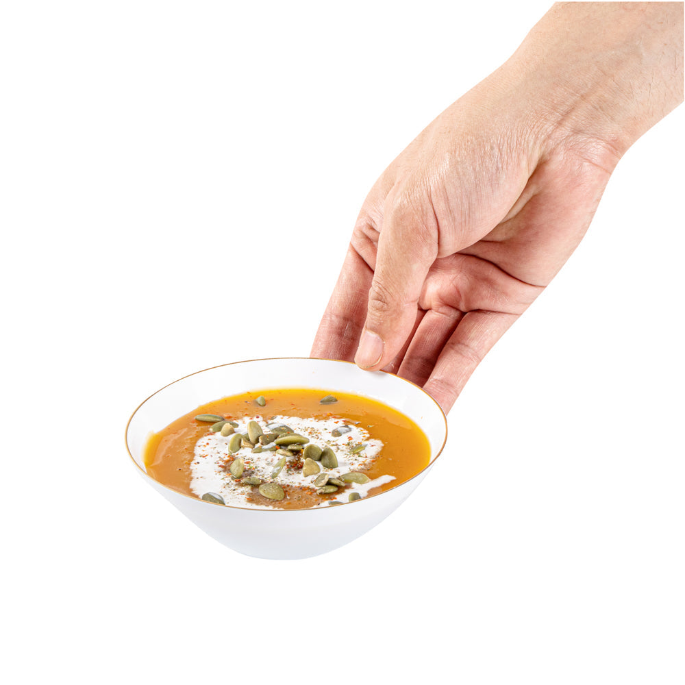 Moderna 6 oz Round White Plastic Gold-Rimmed Bowl - 4 3/4" x 4 3/4" x 1 3/4" - 100 count box