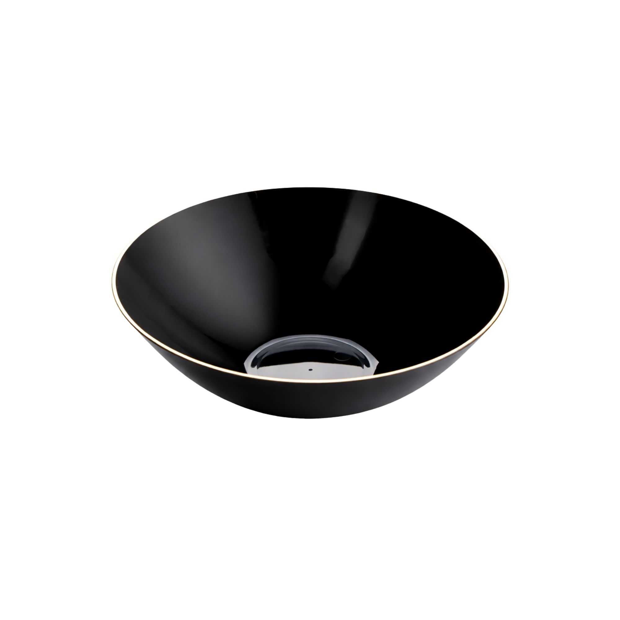 Moderna 16 oz Round Black Plastic Gold-Rimmed Bowl - 7" x 7" x 2" - 100 count box