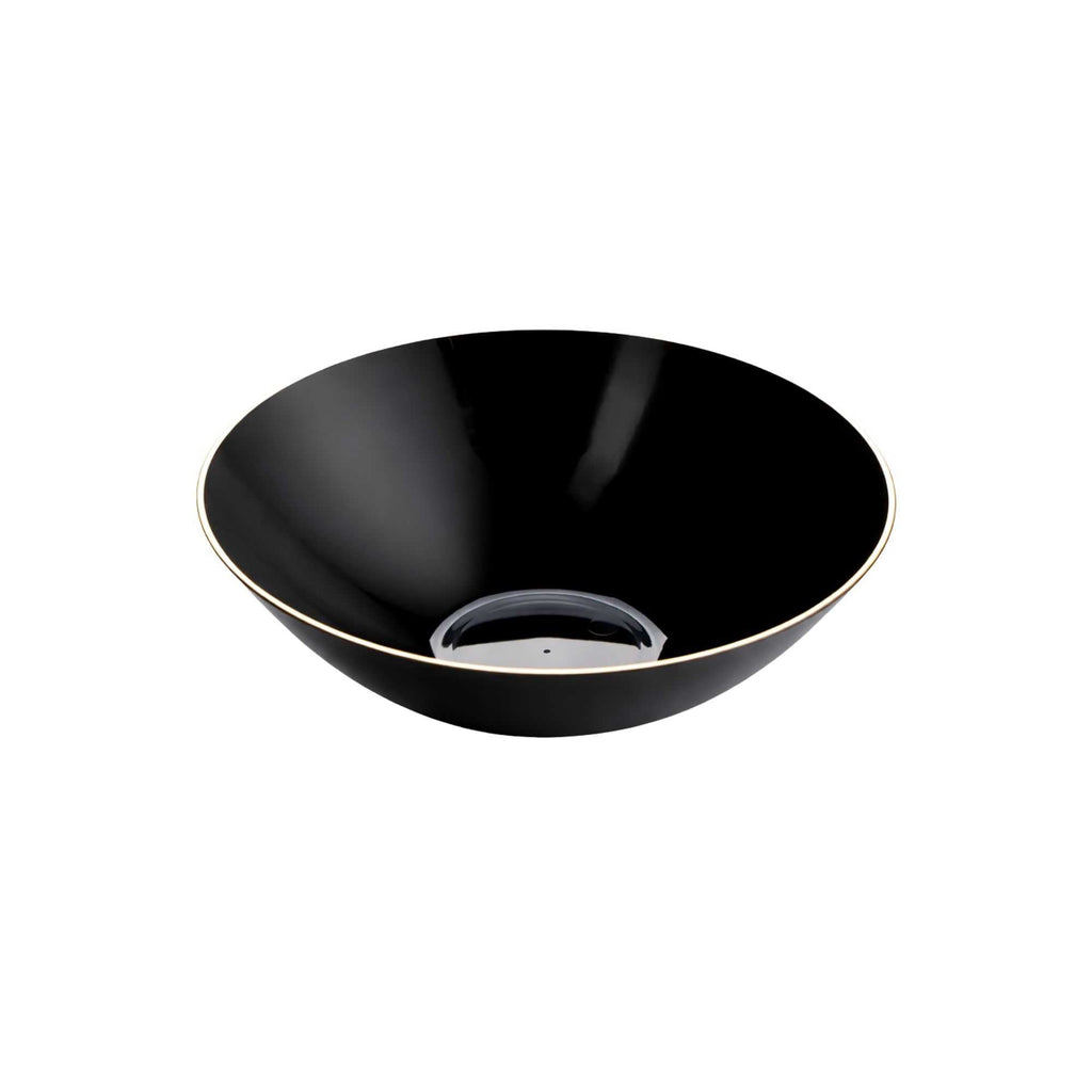 Moderna 16 oz Round Black Plastic Gold-Rimmed Bowl - 7" x 7" x 2" - 20 count box