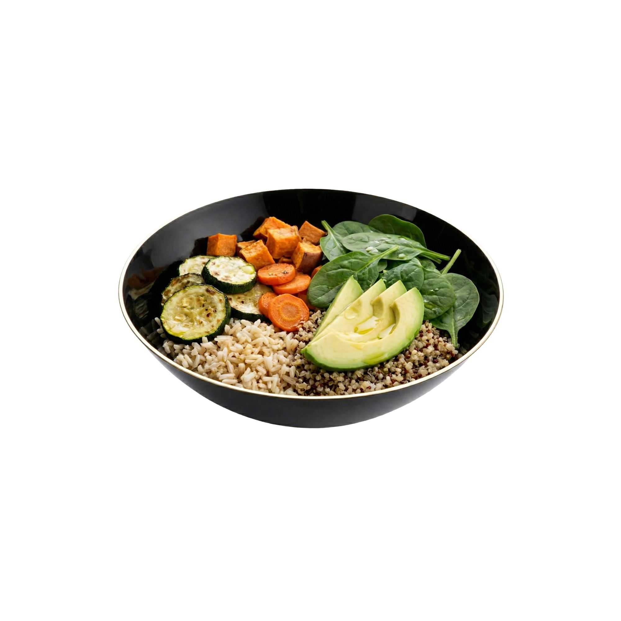 Moderna 16 oz Round Black Plastic Gold-Rimmed Bowl - 7" x 7" x 2" - 100 count box