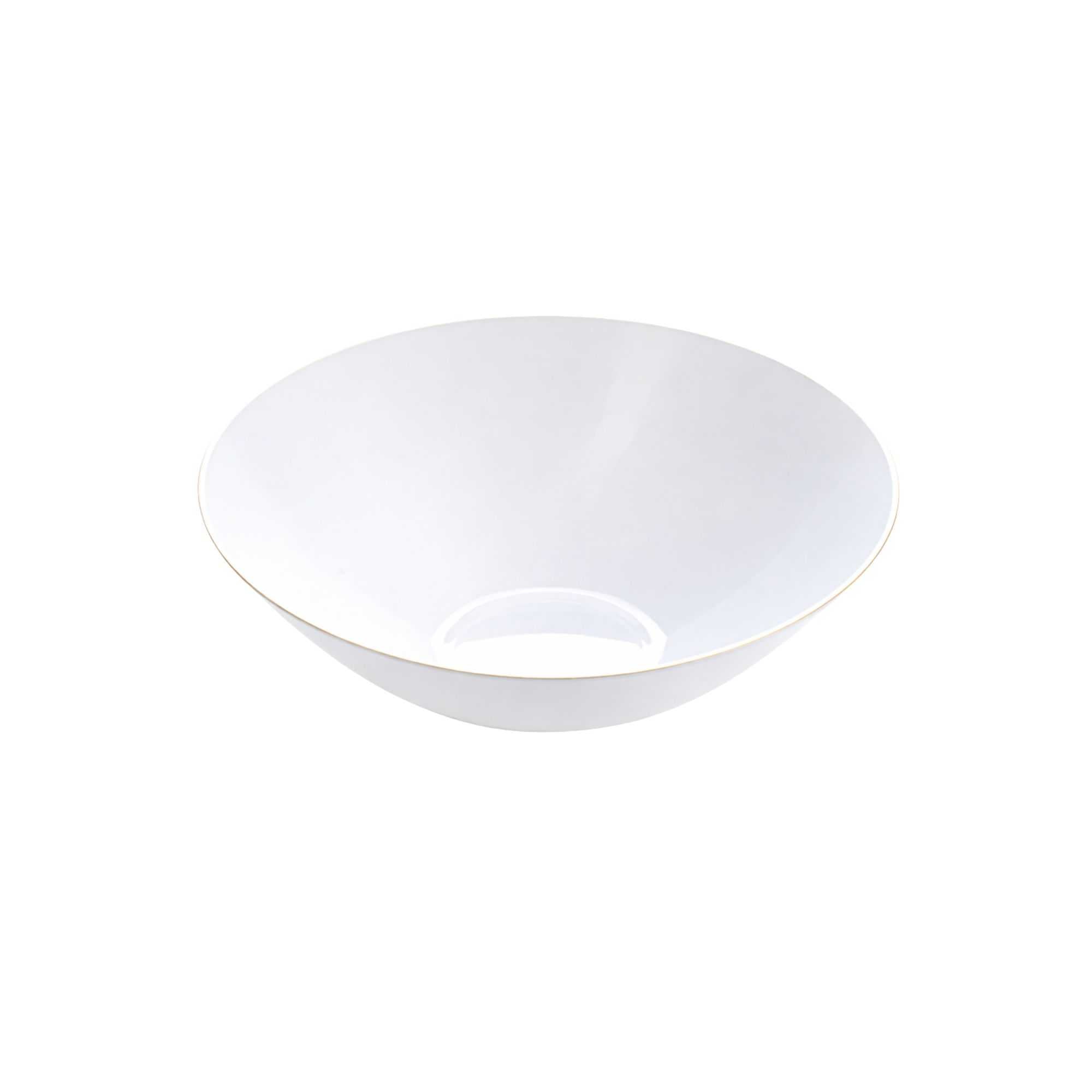 Moderna 16 oz Round White Plastic Gold-Rimmed Bowl - 7" x 7" x 2" - 20 count box
