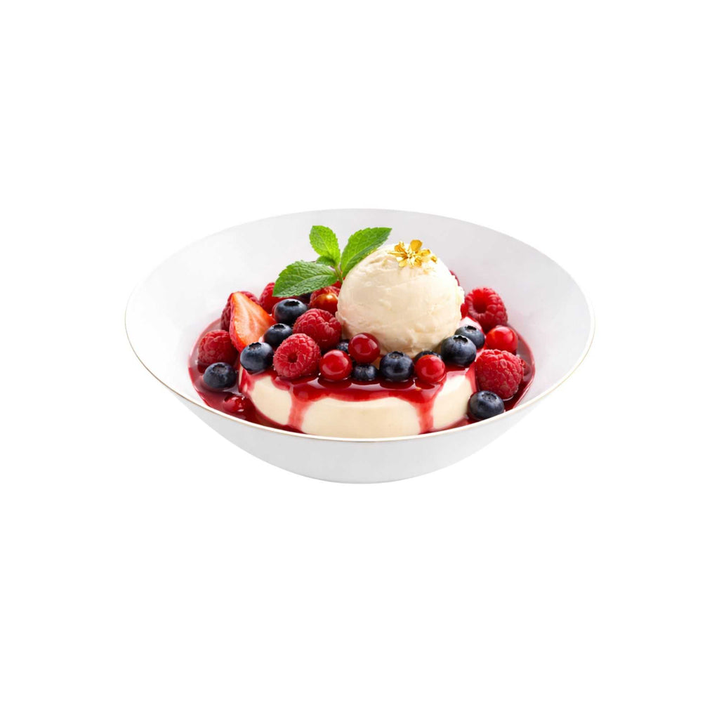 Moderna 16 oz Round White Plastic Gold-Rimmed Bowl - 7" x 7" x 2" - 20 count box