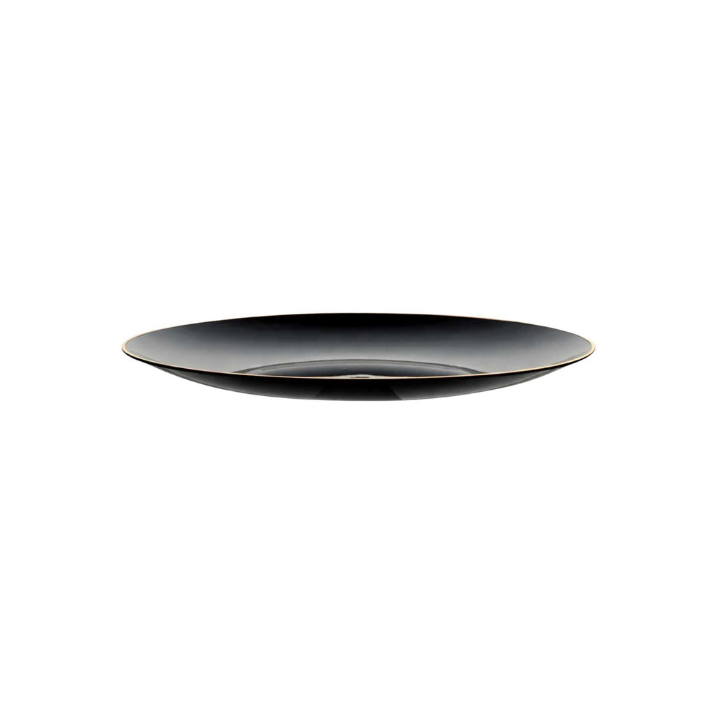 Moderna Round Black Plastic Gold-Rimmed Plate - 7" x 7" x 1/2" - 40 count box