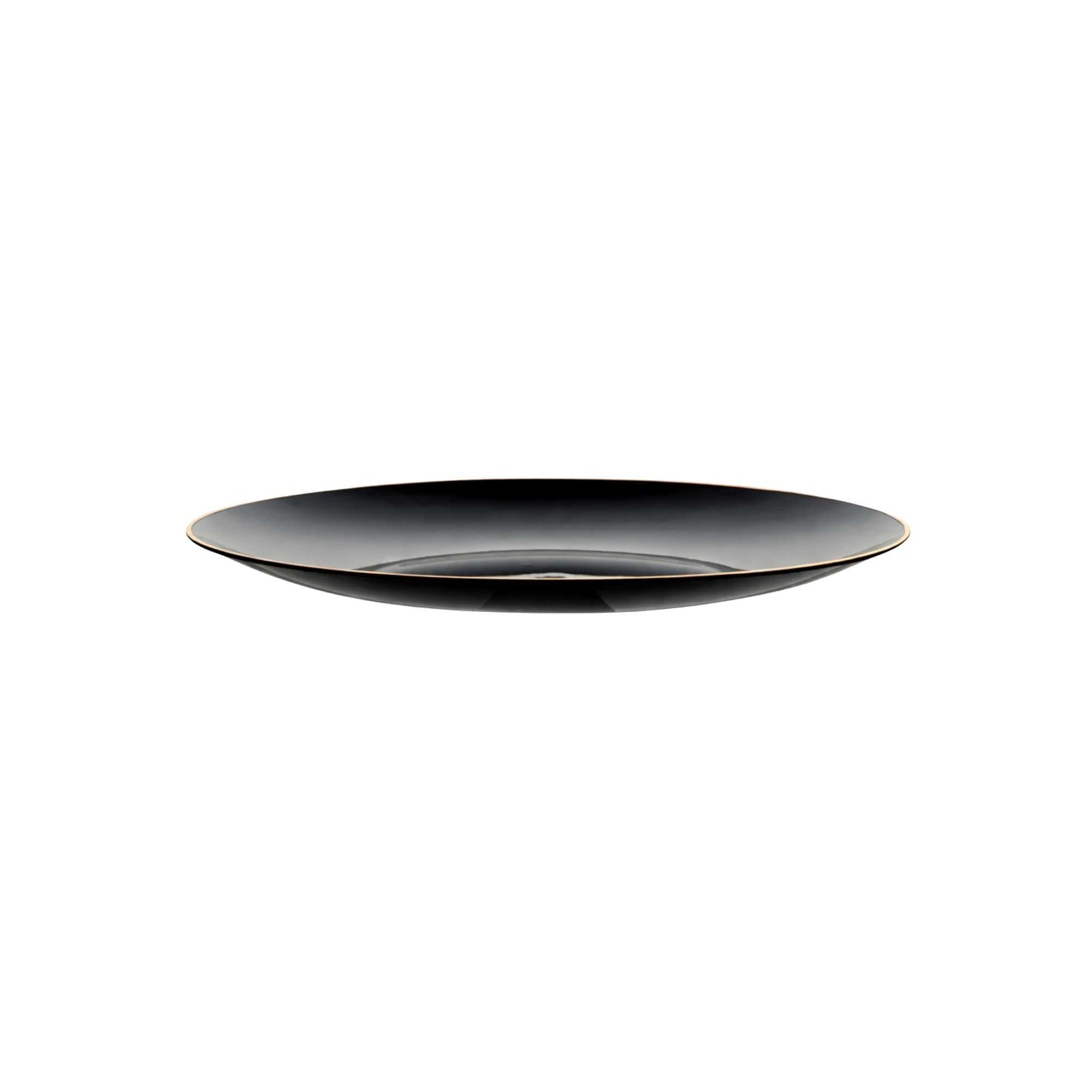 Moderna Round Black Plastic Gold-Rimmed Plate - 7" x 7" x 1/2" - 40 count box