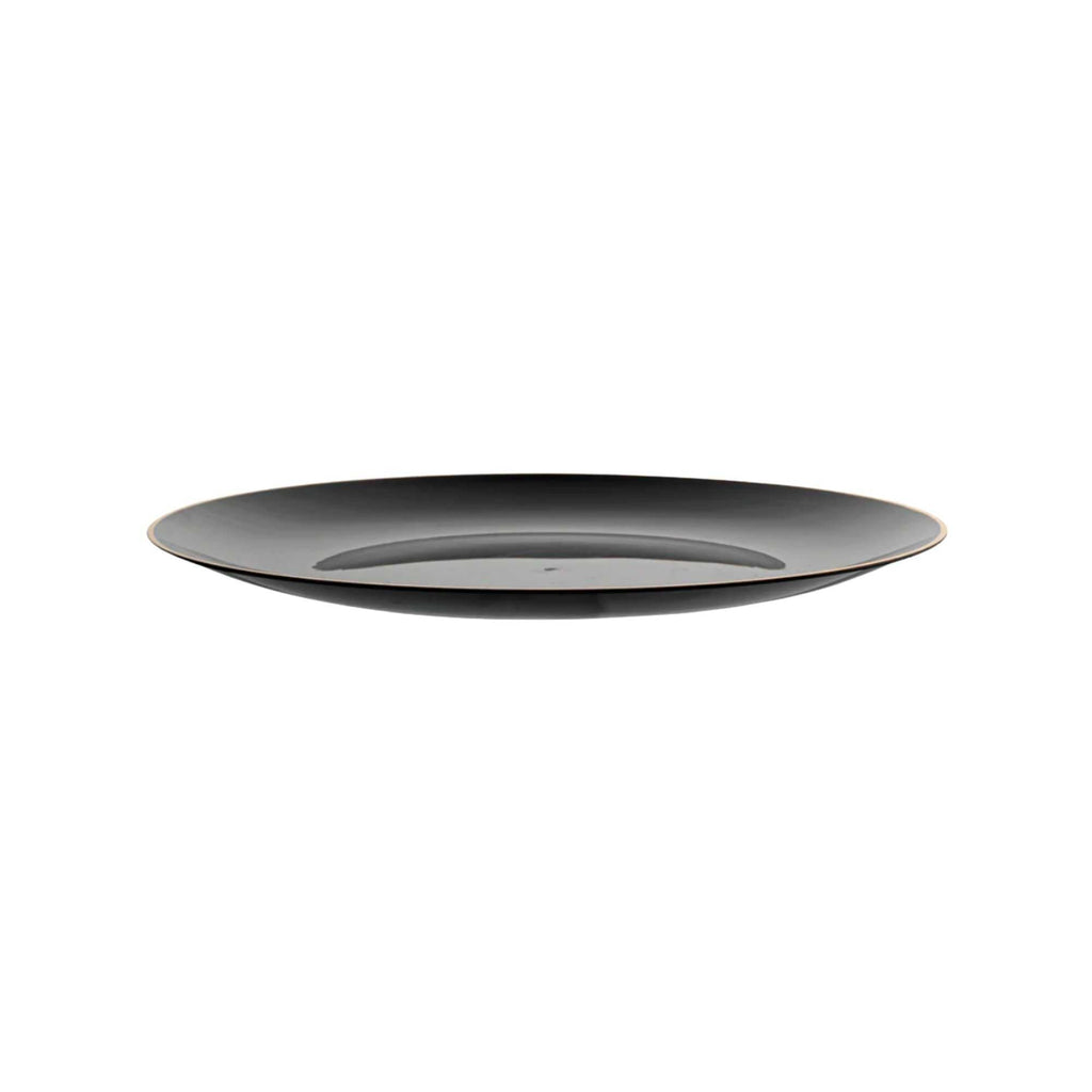 Moderna Round Black Plastic Gold-Rimmed Plate - 10" x 10" x 3/4" - 200 count box