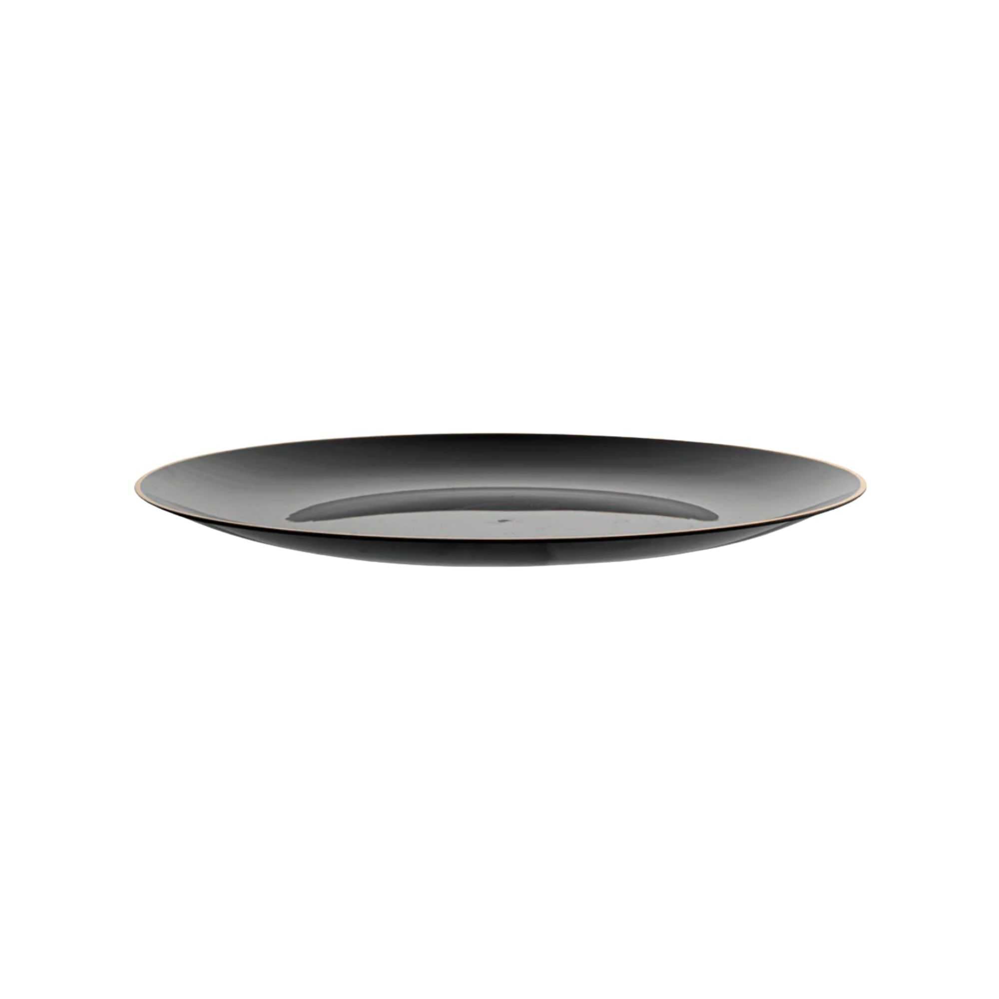 Moderna Round Black Plastic Gold-Rimmed Plate - 10" x 10" x 3/4" - 40 count box