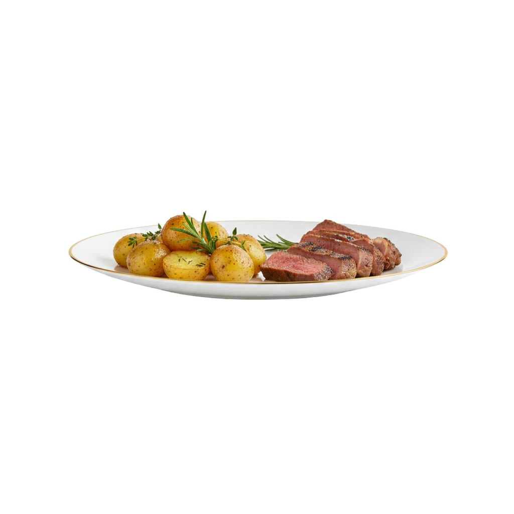 Moderna Round White Plastic Gold-Rimmed Plate - 10" x 10" x 3/4" - 200 count box
