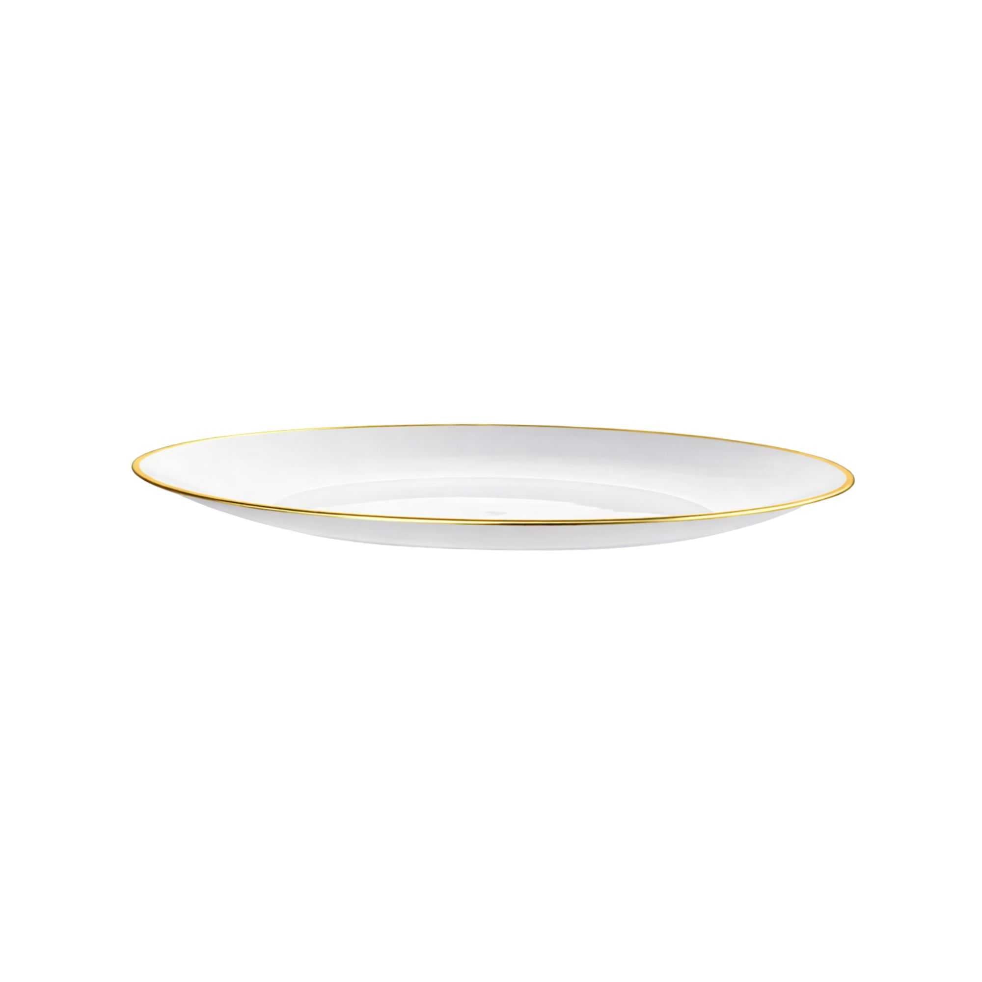 Moderna Round White Plastic Gold-Rimmed Plate - 10" x 10" x 3/4" - 40 count box