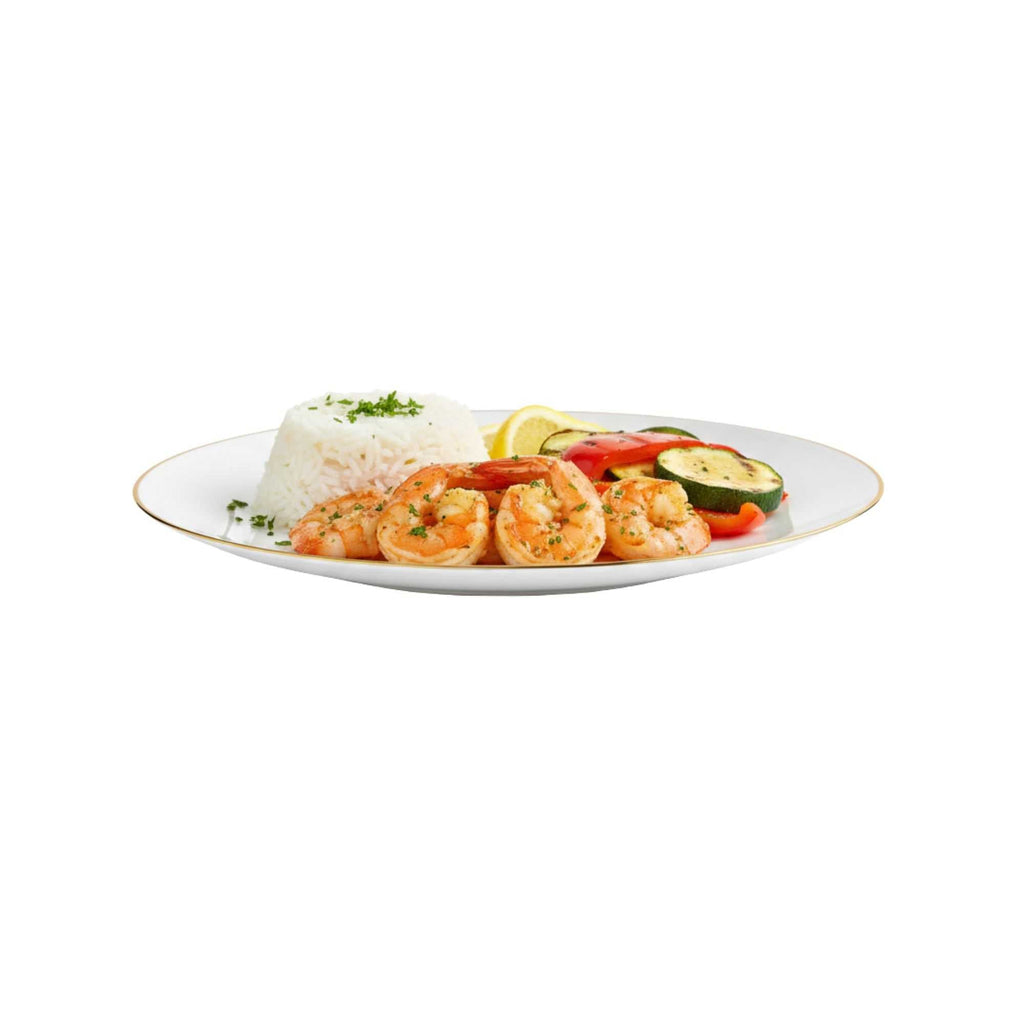 Moderna Round White Plastic Gold-Rimmed Plate - 10" x 10" x 3/4" - 200 count box