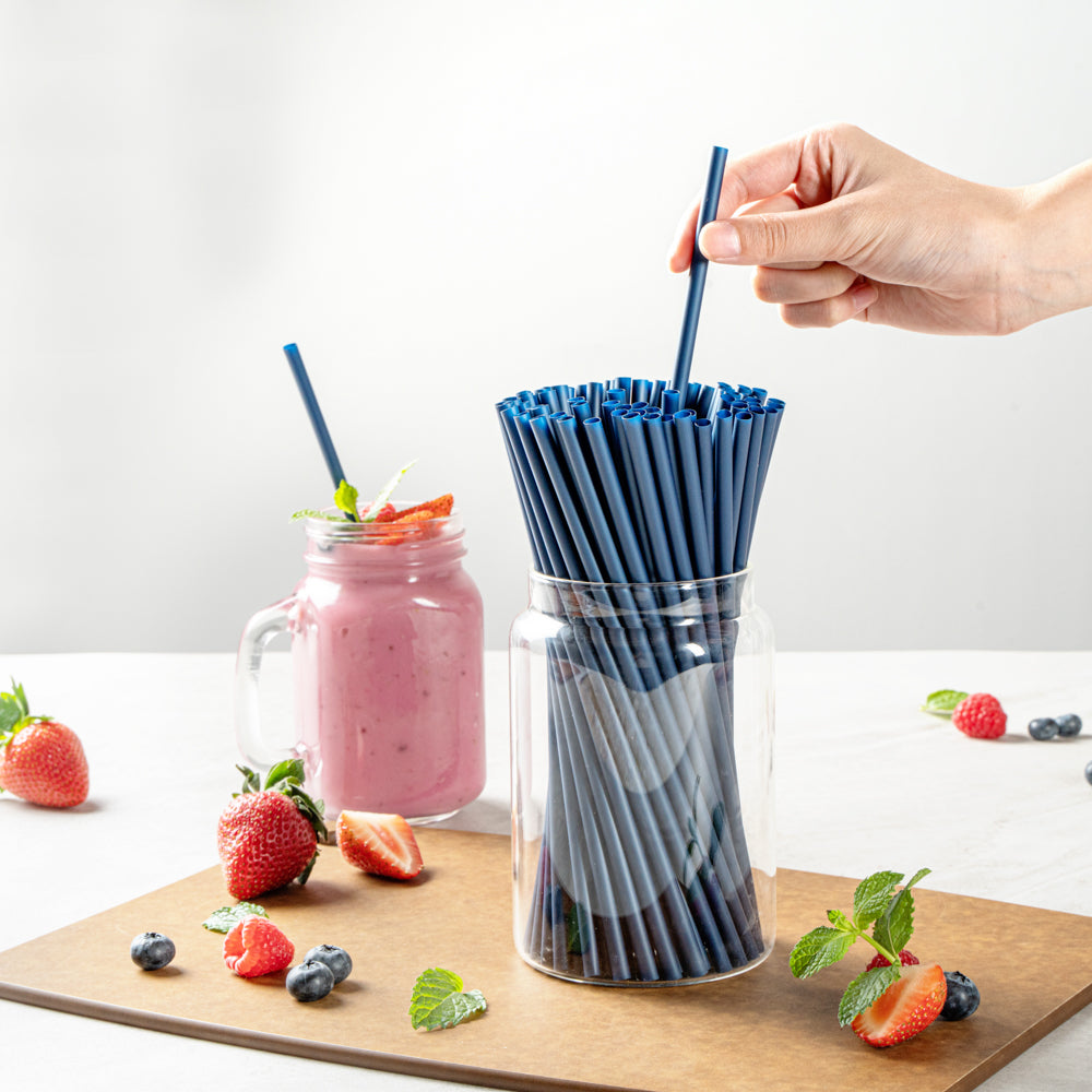 Basic Nature Midnight Blue PLA / PBAT Plastic Straw - Compostable - 8 1/4" - 2000 count box