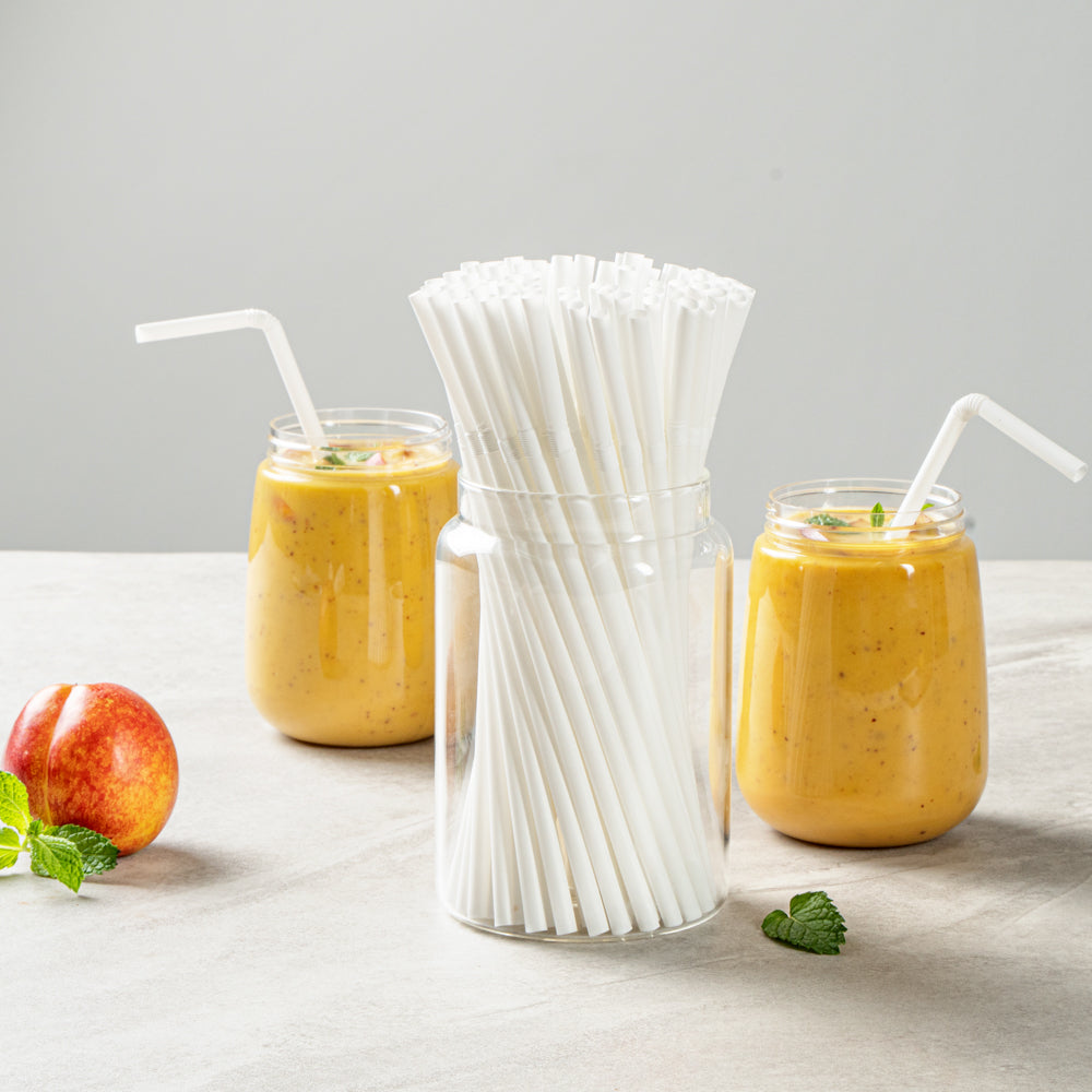 Basic Nature White PLA / PBAT Plastic Straw - Flexible, Compostable - 8 1/4" - 100 count box