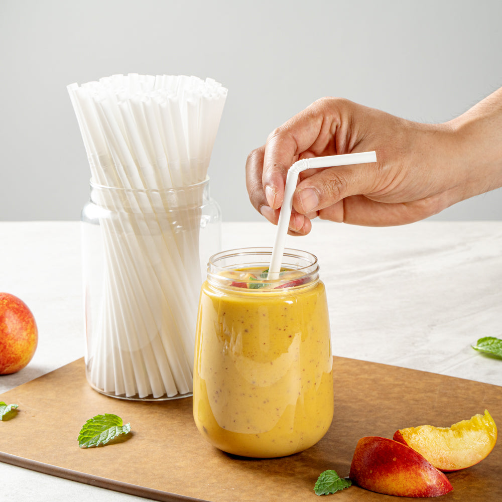 Basic Nature White PLA / PBAT Plastic Straw - Flexible, Compostable - 8 1/4" - 100 count box