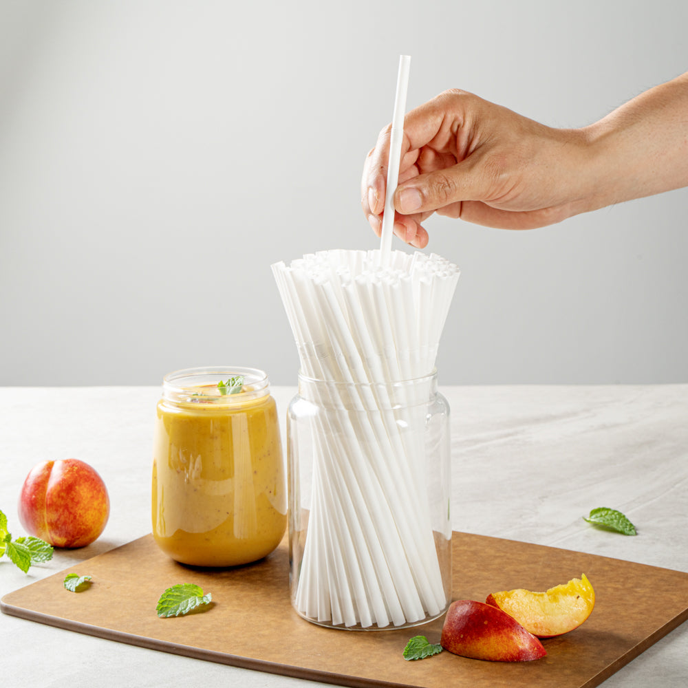 Basic Nature White PLA / PBAT Plastic Straw - Flexible, Compostable - 8 1/4" - 100 count box