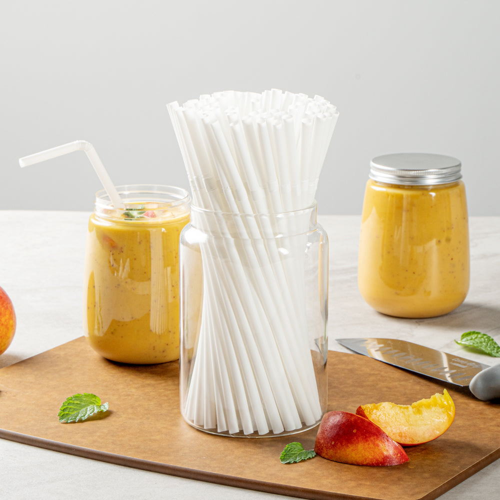 Basic Nature White PLA / PBAT Plastic Straw - Flexible, Compostable - 8 1/4" - 100 count box