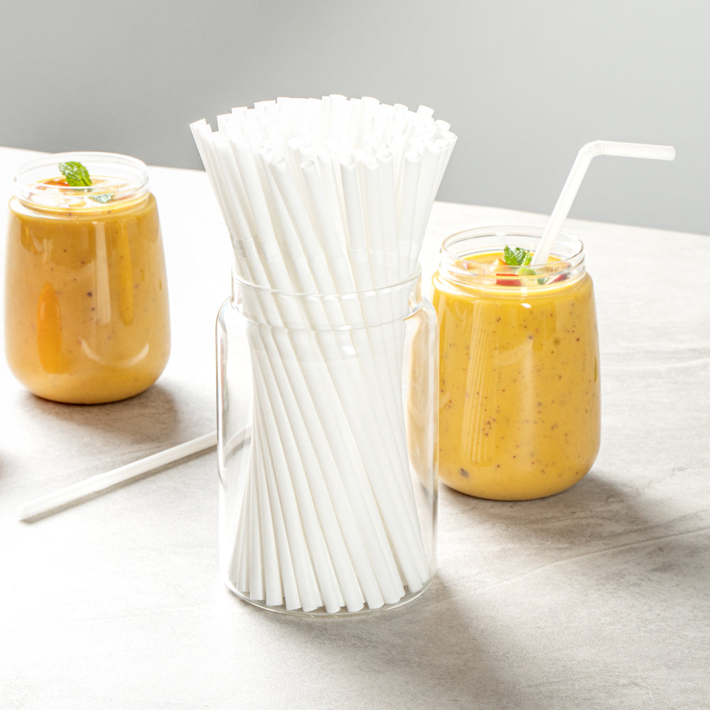 Basic Nature White PLA / PBAT Plastic Straw - Flexible, Compostable - 8 1/4" - 100 count box
