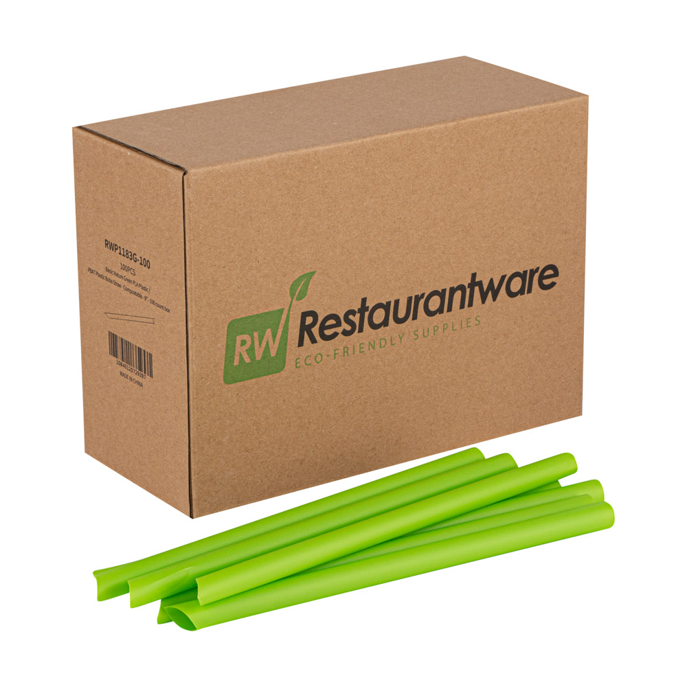Basic Nature Green PLA / PBAT Plastic Boba Straw - Compostable - 9" - 100 count box