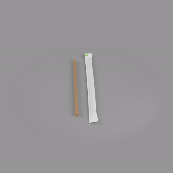Basic Nature Brown PLA Plastic / Sugarcane Straw - Wrapped, Compostable - 8 1/4" - 100 count box