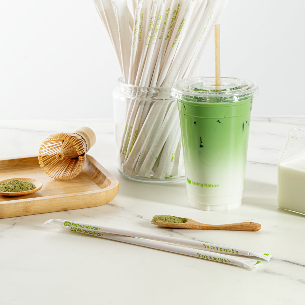 Basic Nature Brown PLA Plastic / Sugarcane Straw - Wrapped, Compostable - 8 1/4" - 100 count box