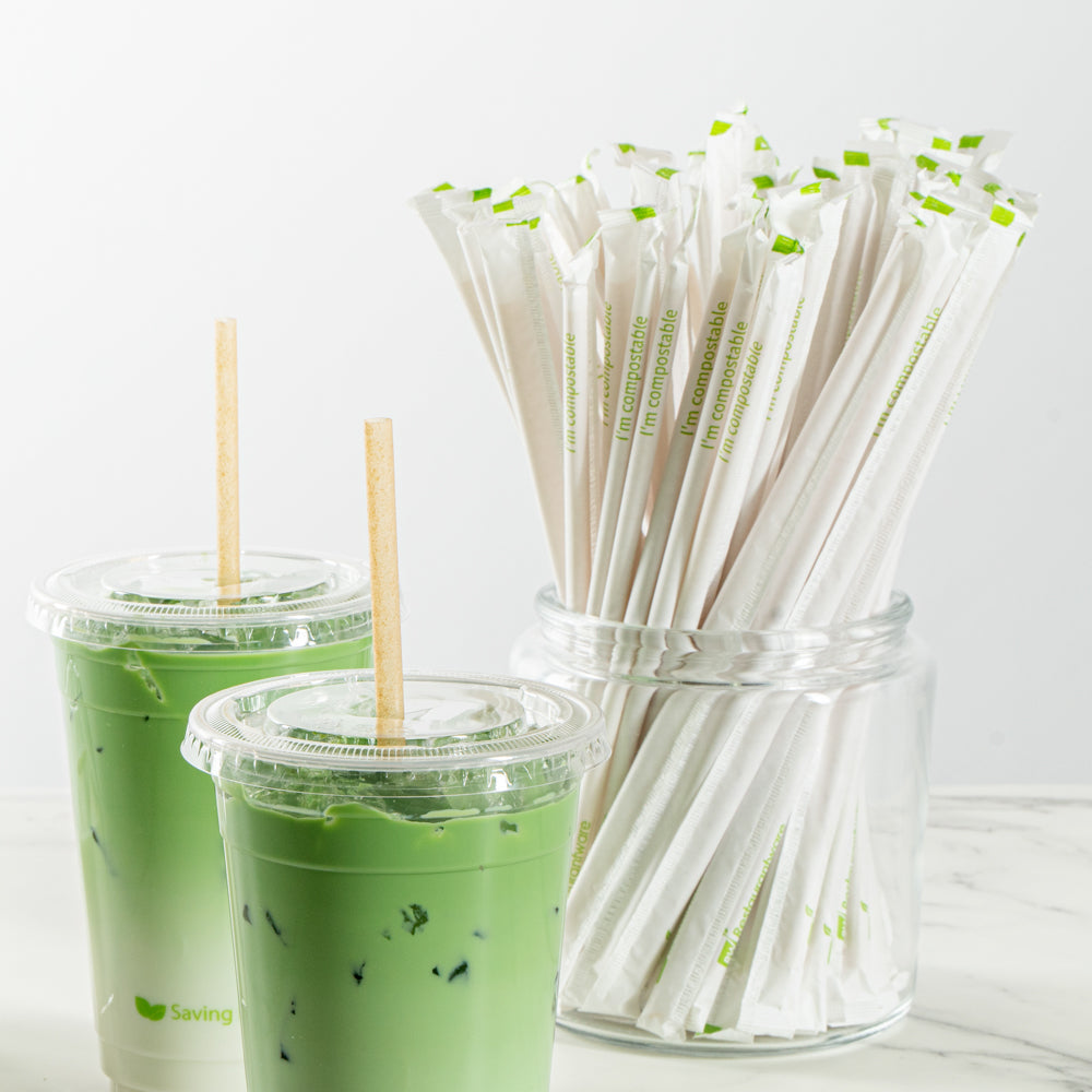 Basic Nature Brown PLA Plastic / Sugarcane Straw - Wrapped, Compostable - 8 1/4" - 2000 count box
