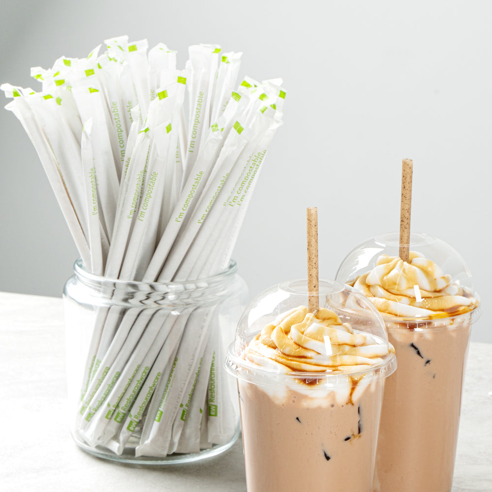 Basic Nature Brown PLA Plastic / Coffee Ground Straw - Wrapped, Compostable - 8 1/4" - 100 count box