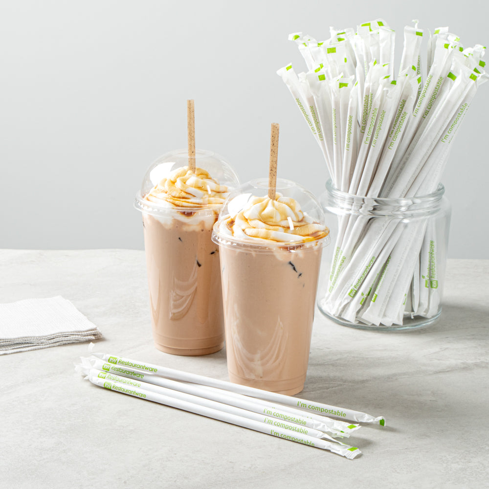 Basic Nature Brown PLA Plastic / Coffee Ground Straw - Wrapped, Compostable - 8 1/4" - 2000 count box