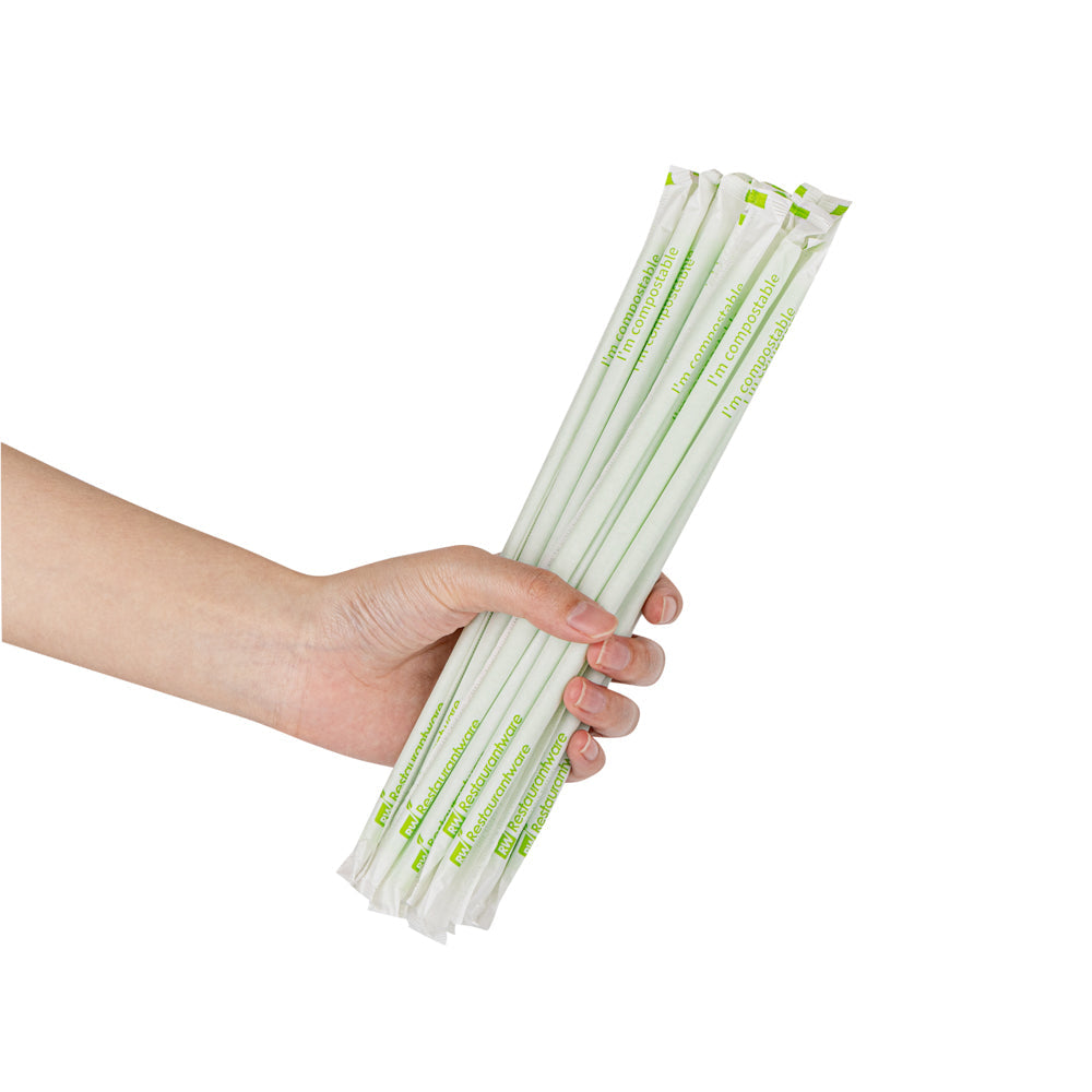 Basic Nature Green PLA / PBAT Plastic Straw - Wrapped, Compostable - 8 1/4" - 100 count box