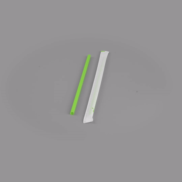 Basic Nature Green PLA / PBAT Plastic Straw - Wrapped, Compostable - 8 1/4" - 100 count box