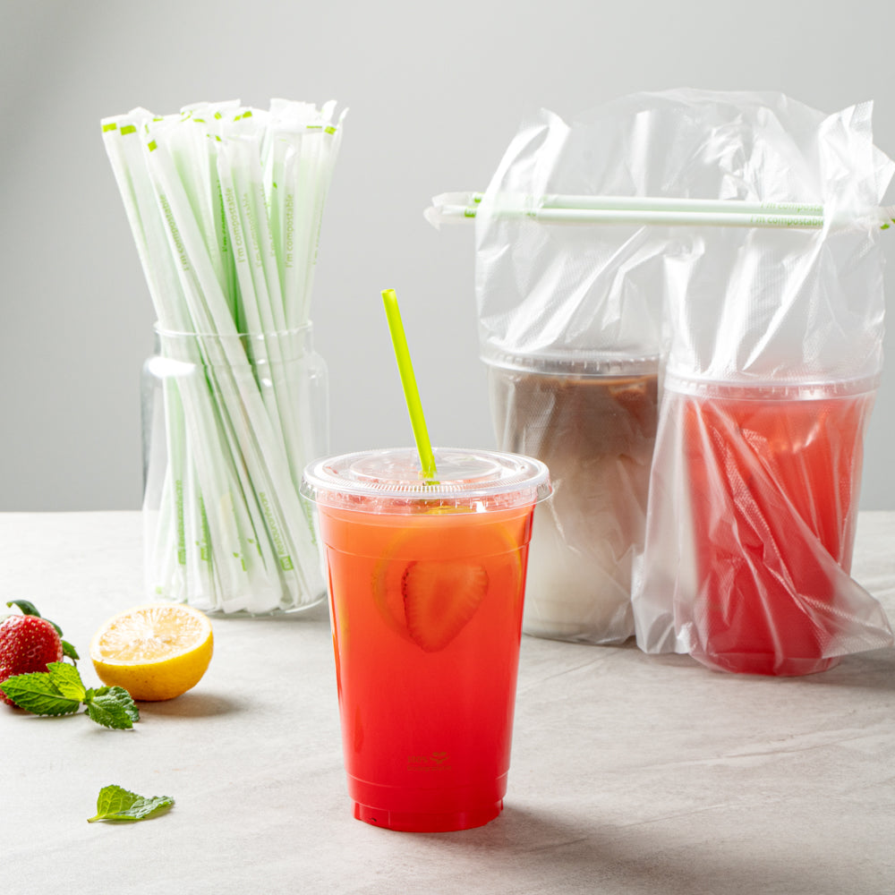 Basic Nature Green PLA / PBAT Plastic Straw - Wrapped, Compostable - 8 1/4" - 100 count box