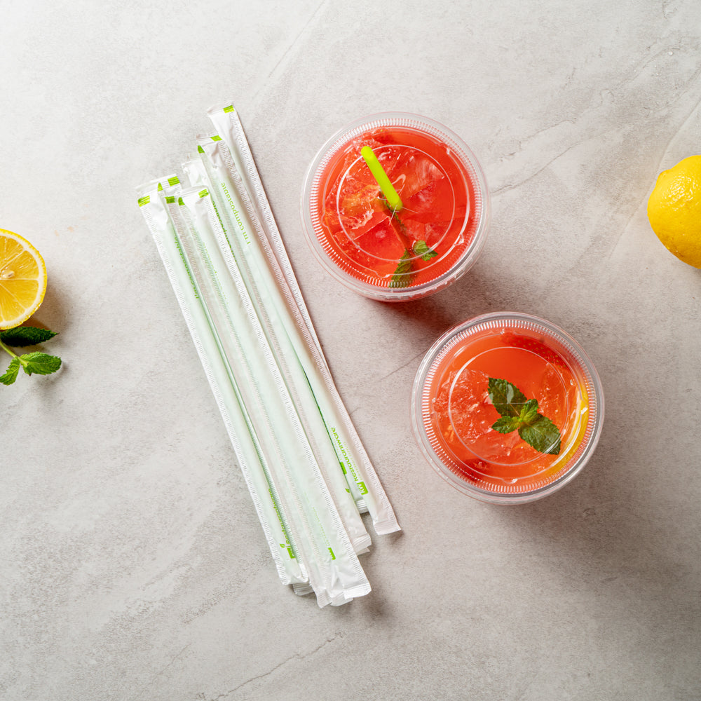 Basic Nature Green PLA / PBAT Plastic Straw - Wrapped, Compostable - 8 1/4" - 100 count box