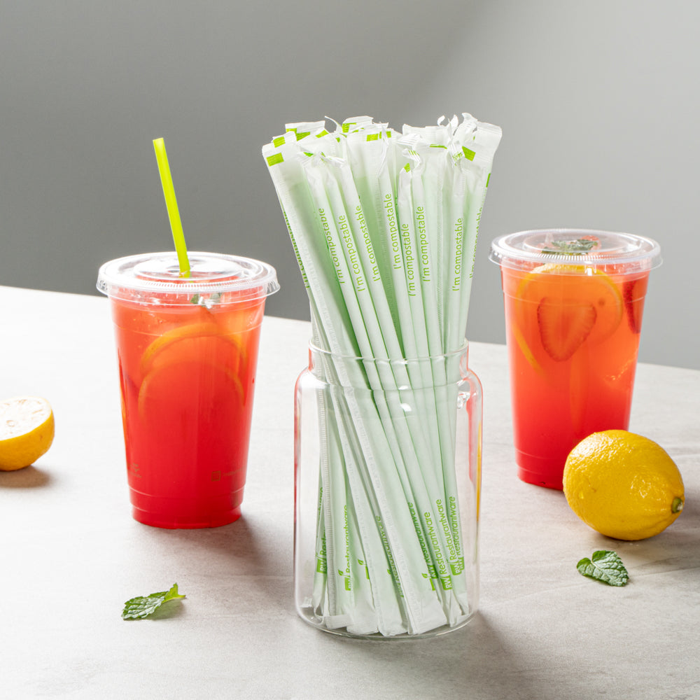Basic Nature Green PLA / PBAT Plastic Straw - Wrapped, Compostable - 8 1/4" - 100 count box