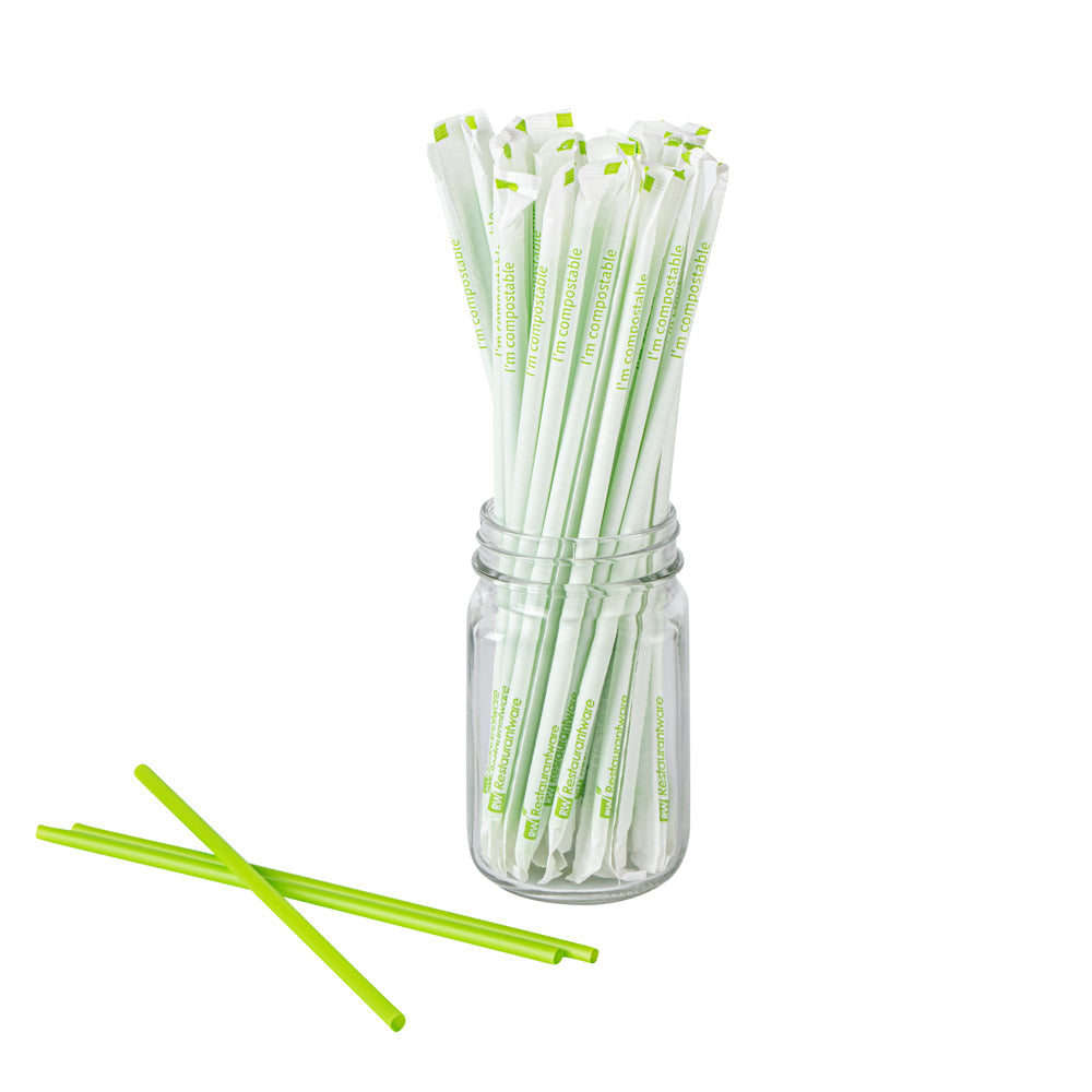 Basic Nature Green PLA / PBAT Plastic Straw - Wrapped, Compostable - 8 1/4" - 2000 count box