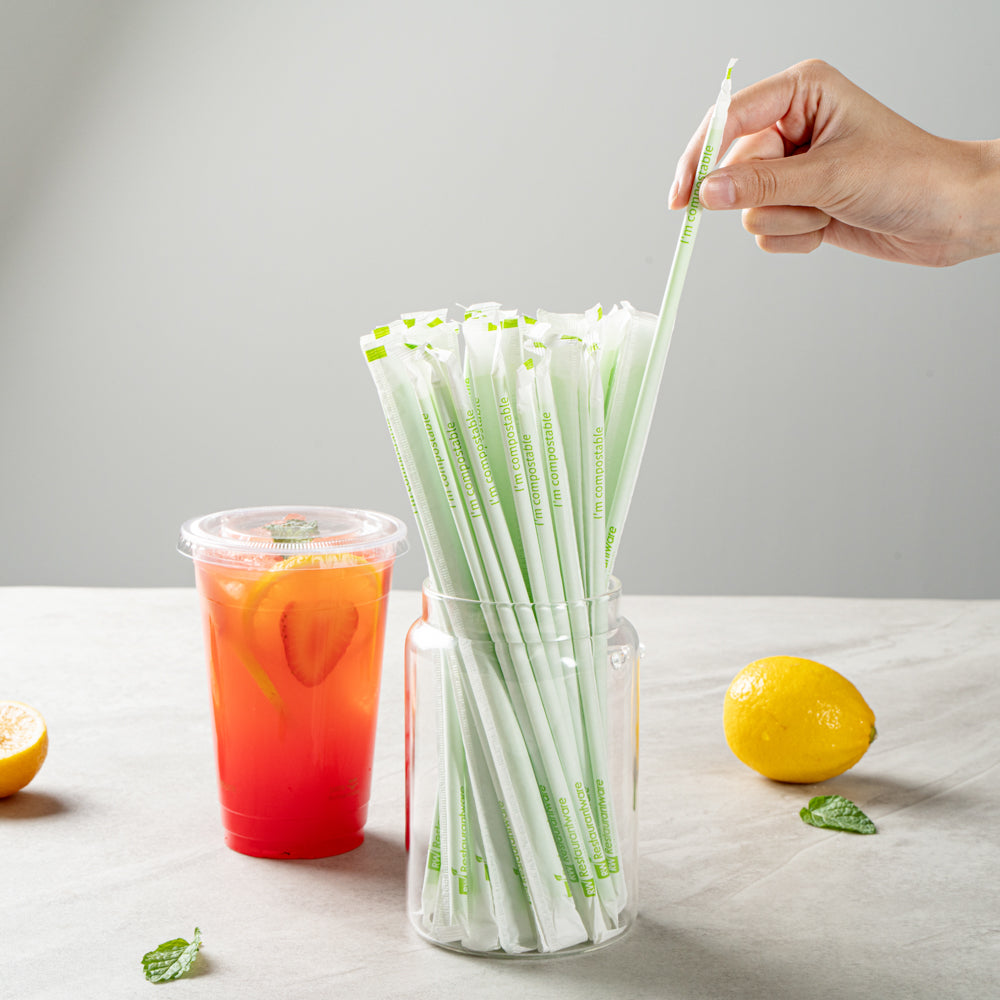 Basic Nature Green PLA / PBAT Plastic Straw - Wrapped, Compostable - 8 1/4" - 2000 count box